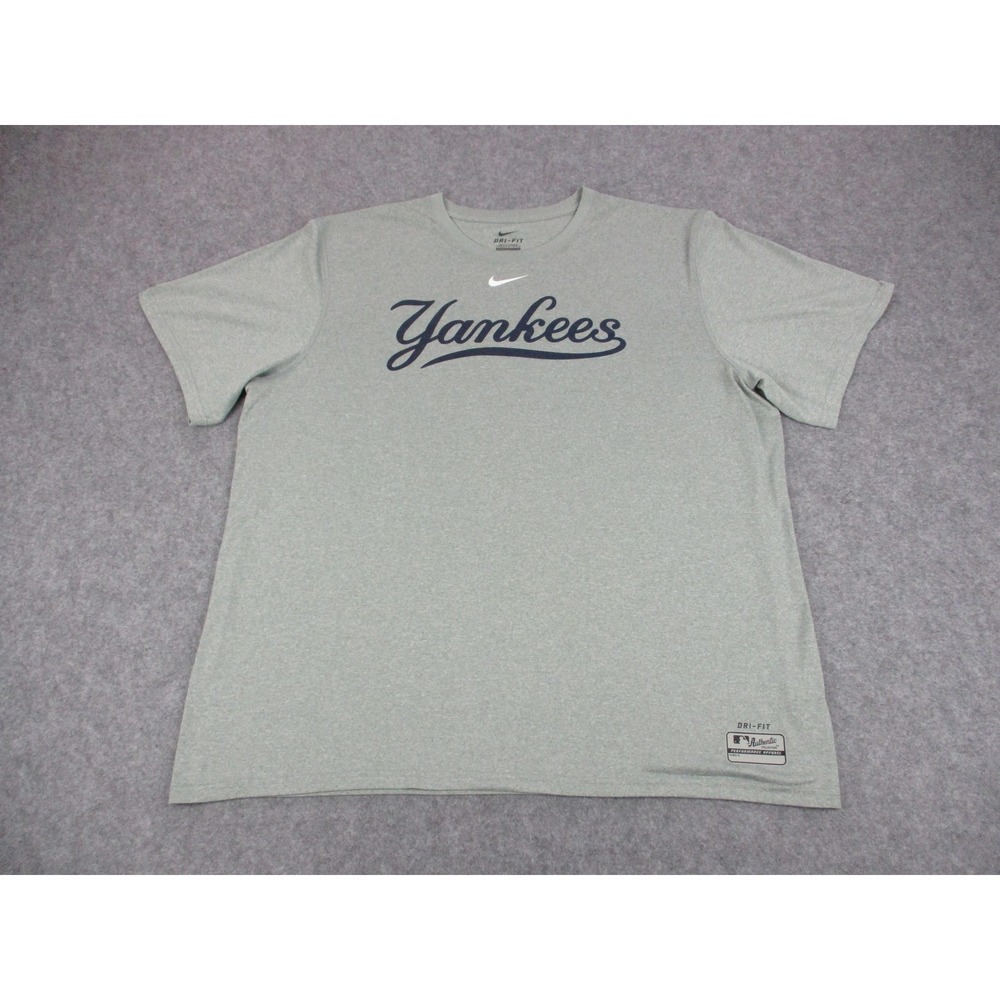 New York Yankees Shirt Mens 2XL XXL Gray Blue MLB Baseball Nike Center Swoosh